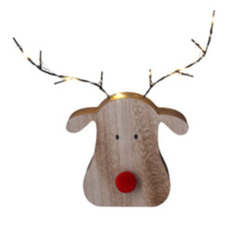 Wooden Reindeer Head Ornament with LED Antlers Gisela Graham